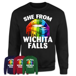 She From Wichita Falls Texas T-Shirt LGBT Pride Sexy Lips Gift Shirt
