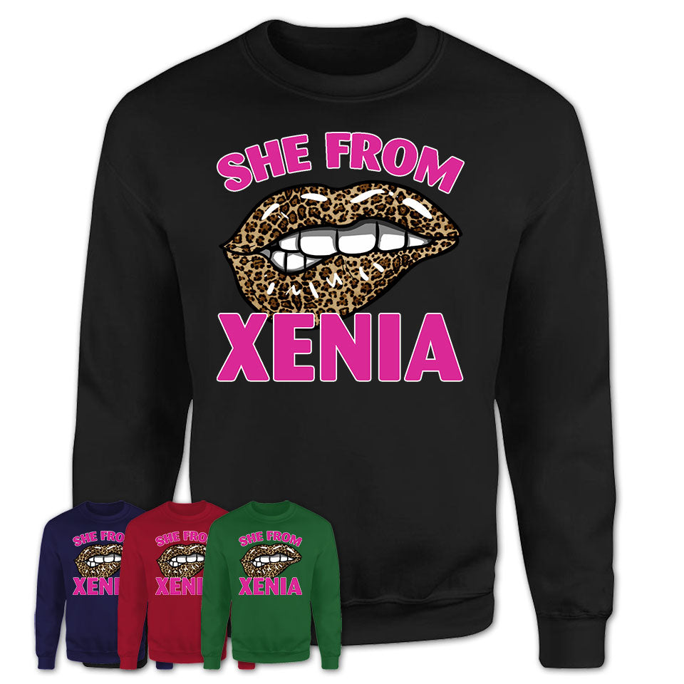 She From Xenia Ohio Gift Cheetah Leopard Sexy Lips Shirt