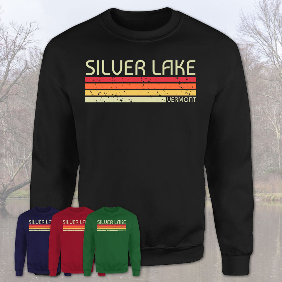 Silver Lake Vermont Funny Fishing Camping Summer Retro Gift T-Shirt