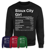 Sioux City Girl Iowa Nutrition Facts Proud Vintage Sport Born Living City Home Roots USA Gift Women T-Shirt