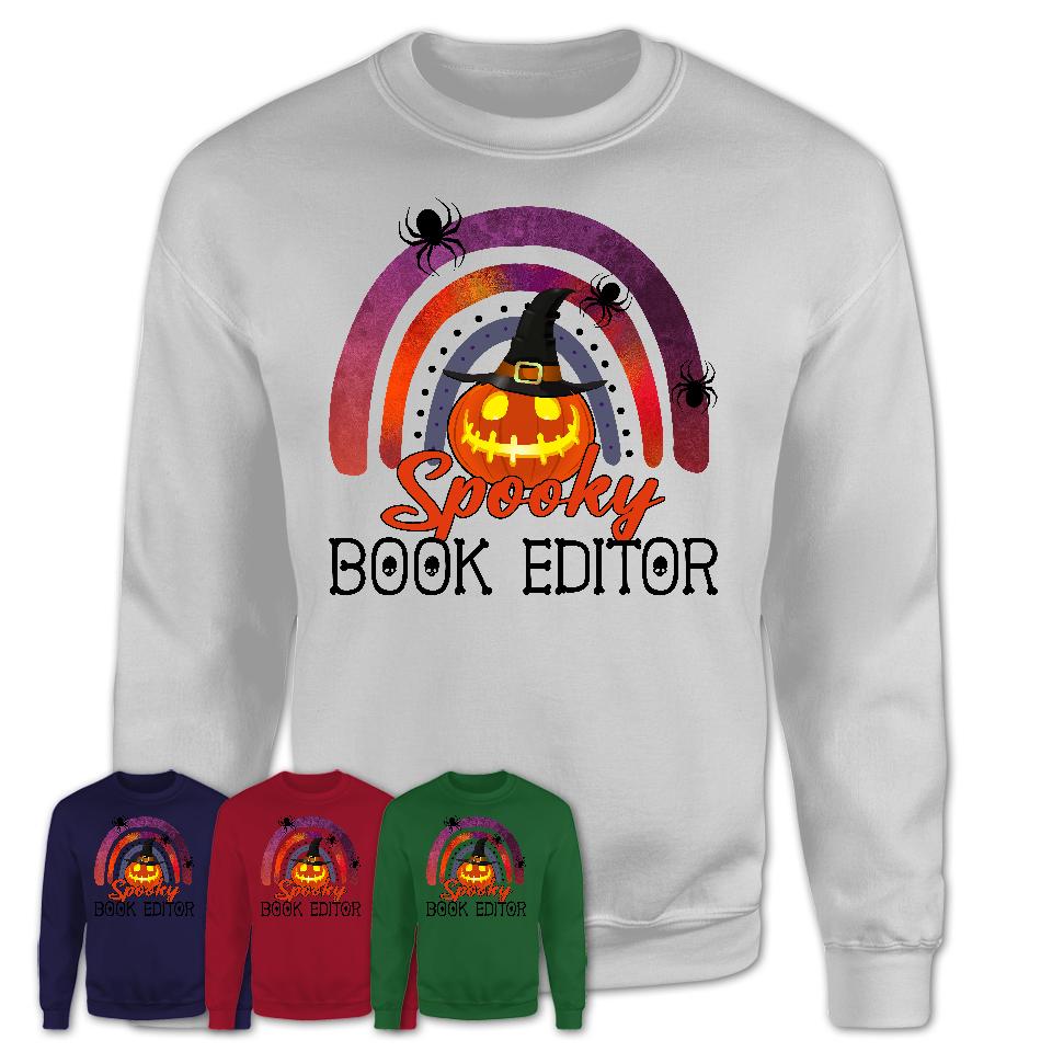 Spooky Book Editor Shirt, Halloween Rainbow Shirt for Women, Funny Pumpkin Shirt for Book Editor, Halloween Gift