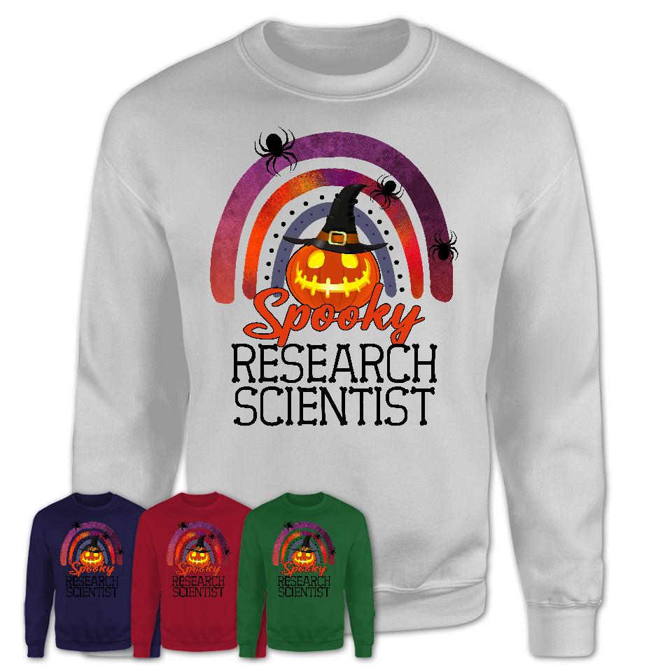 Spooky Research Scientist Shirt, Halloween Rainbow Shirt for Women, Funny Pumpkin Shirt for Research Scientist, Halloween Gift