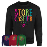 Store Cashier Rainbow Lettering Heart Shirt, Employee Appreciation Gifts