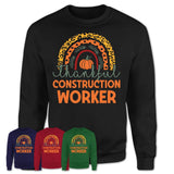 Thankful Construction Worker Shirt, Pumpkin Rainbow Sweater for Fall Lovers, Thanksgiving Gift for Construction Worker Women