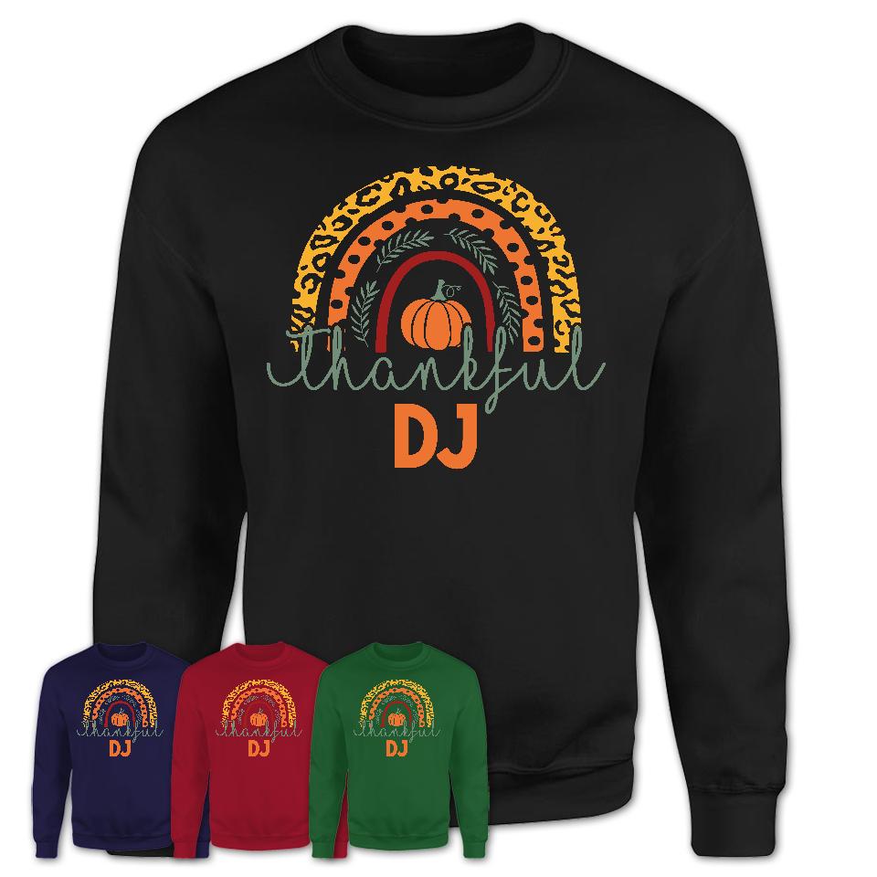 Thankful DJ Shirt, Pumpkin Rainbow Sweater for Fall Lovers, Thanksgiving Gift for DJ Women