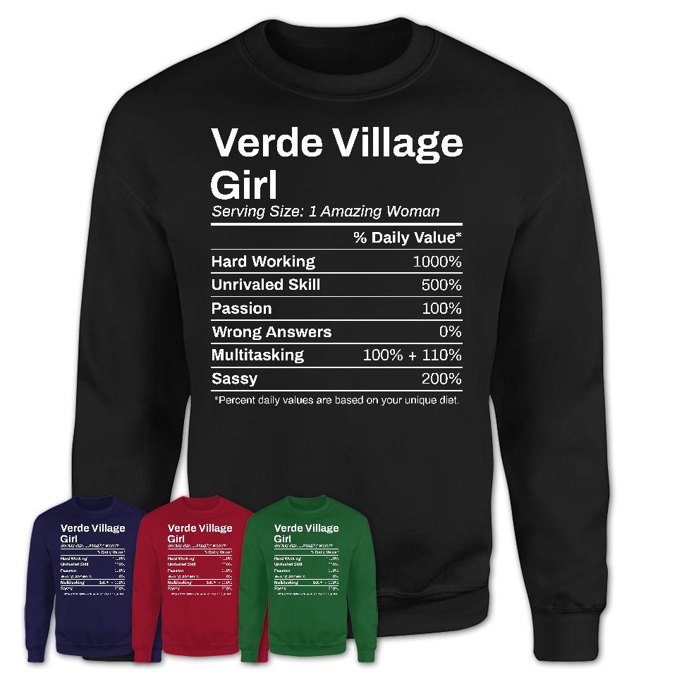 Verde Village Girl Arizona Nutrition Facts Proud Vintage Sport Born Living City Home Roots USA Gift Women T-Shirt