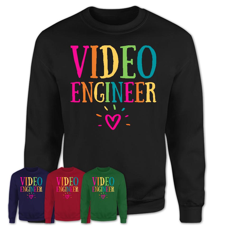 Video Engineer Rainbow Lettering Heart Shirt, Employee Appreciation Gifts