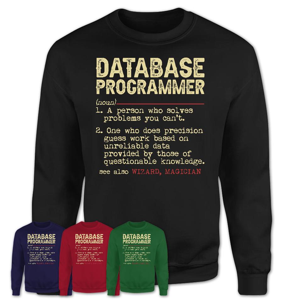 Vintage Database Programmer Definition Shirt, Funny Coworker Gift Idea for Database Programmer, New Job Gift