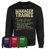 Vintage Manager Trainee Definition Shirt, Funny Coworker Gift Idea for Manager Trainee, New Job Gift