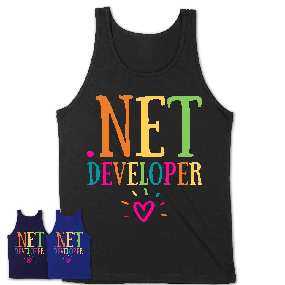 .Net Developer Rainbow Lettering Heart Shirt, Employee Appreciation Gifts