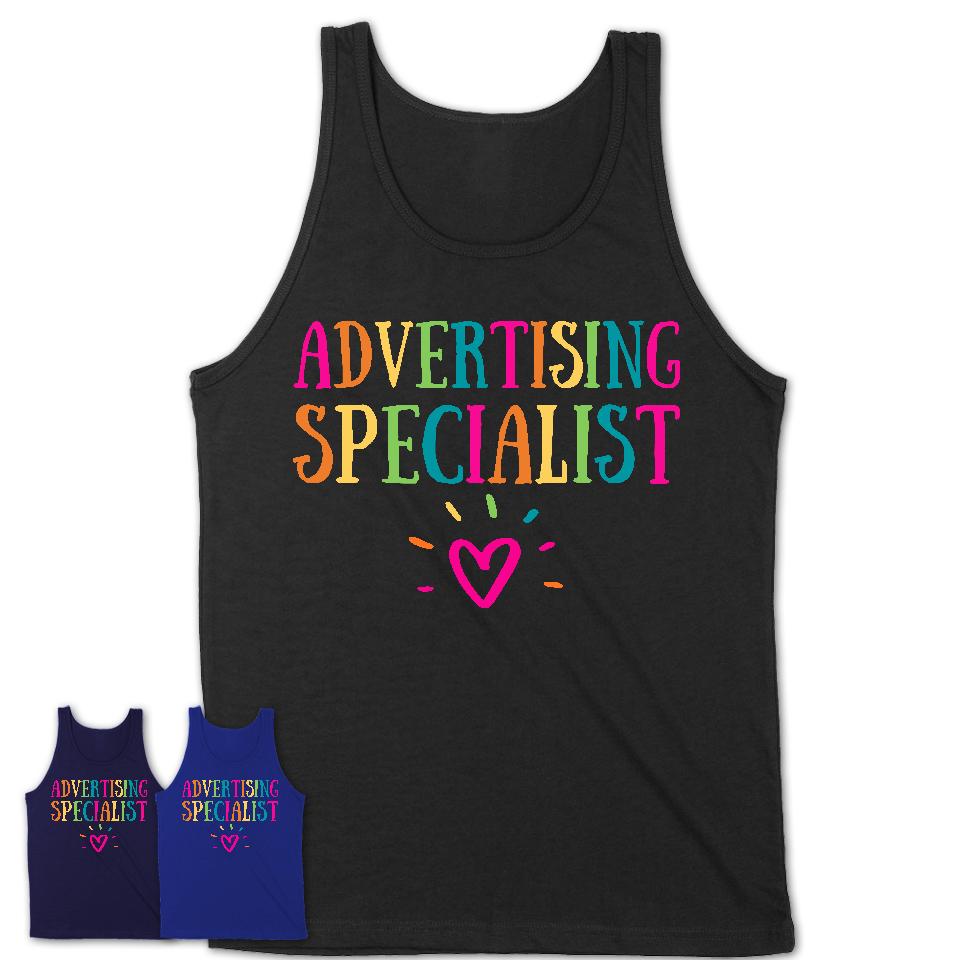 Advertising Specialist Rainbow Lettering Heart Shirt, Employee Appreciation Gifts