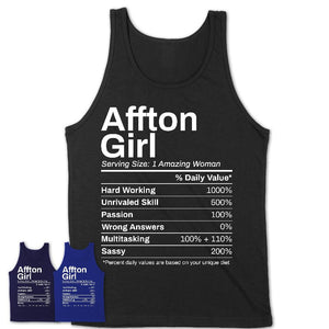 Affton Girl Missouri Nutrition Facts Proud Vintage Sport Born Living City Home Roots USA Gift Women T-Shirt