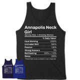 Annapolis Neck Girl Maryland Nutrition Facts Proud Vintage Sport Born Living City Home Roots USA Gift Women T-Shirt