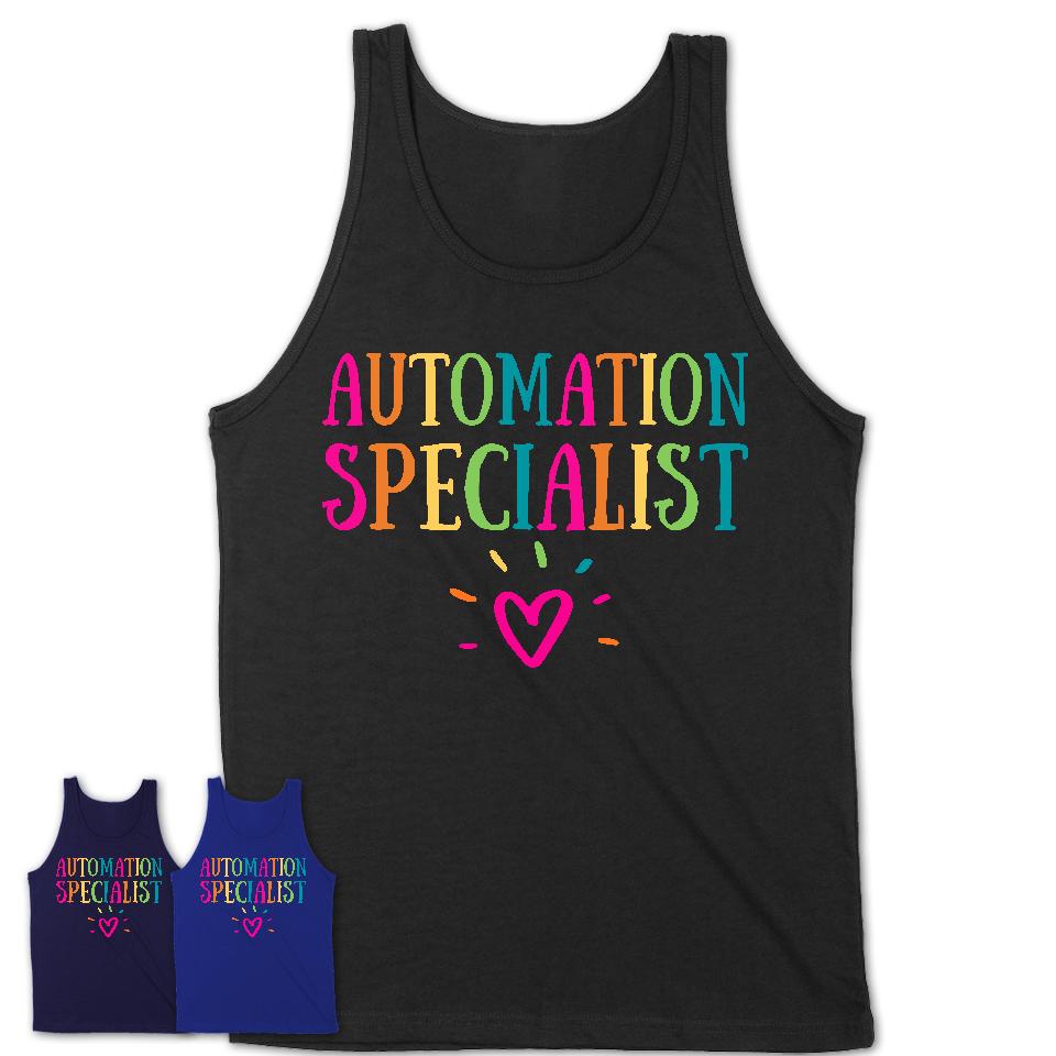 Automation Specialist Rainbow Lettering Heart Shirt, Employee Appreciation Gifts