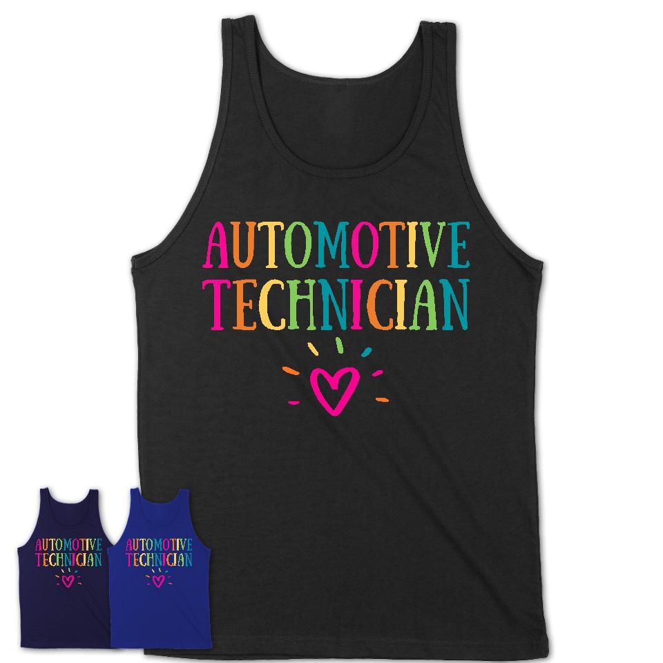 Automotive Technician Rainbow Lettering Heart Shirt, Employee Appreciation Gifts