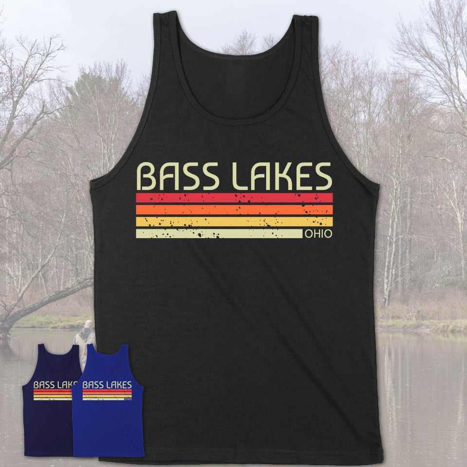 Bass Lakes Ohio Funny Fishing Camping Summer Retro Gift T-Shirt