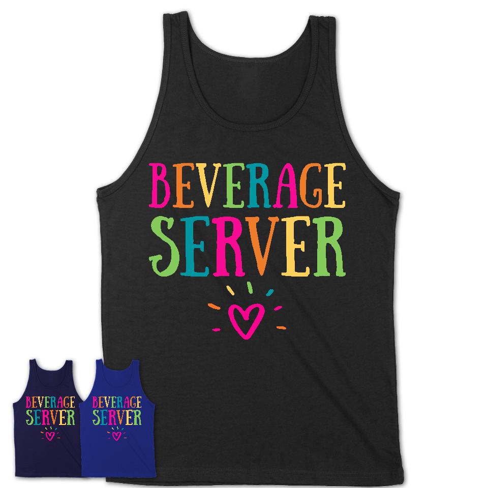 Beverage Server Rainbow Lettering Heart Shirt, Employee Appreciation Gifts