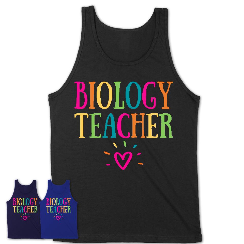 Biology Teacher Rainbow Lettering Heart Shirt, Employee Appreciation Gifts
