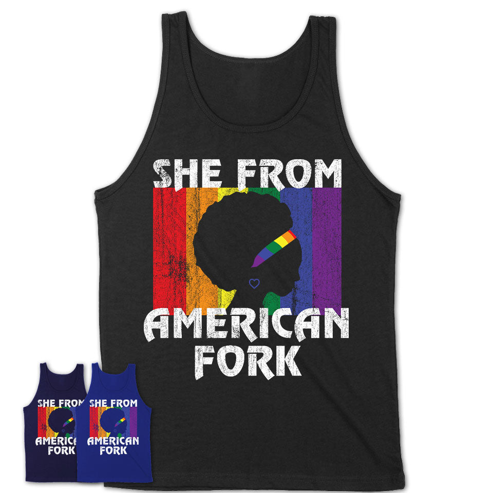 Black Girl She From American Fork Utah Shirt LGBT Pride Gift