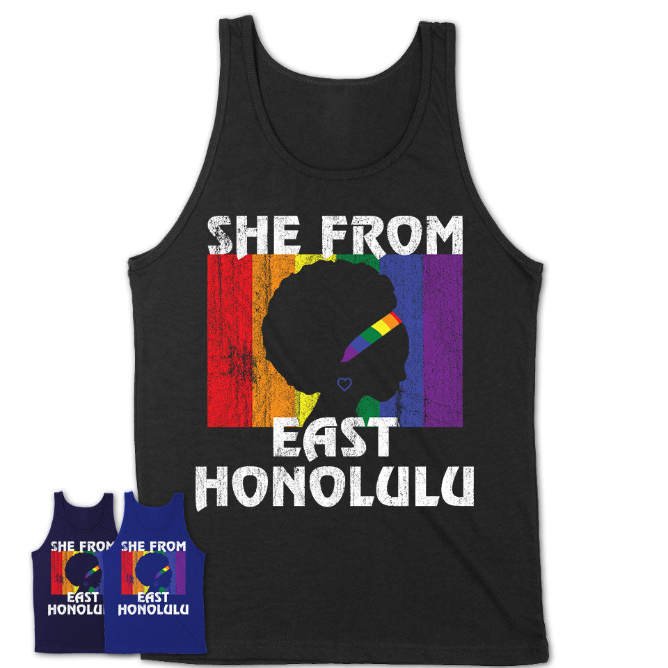 Black Girl She From East Honolulu Hawaii Shirt LGBT Pride Gift
