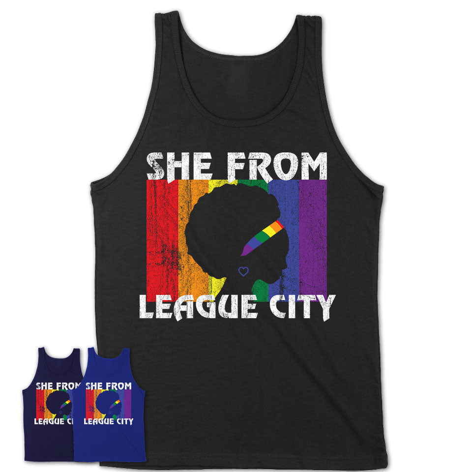 Black Girl She From League City Texas Shirt LGBT Pride Gift