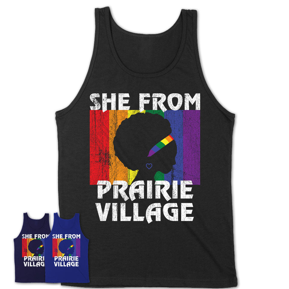 Black Girl She From Prairie Village Kansas Shirt LGBT Pride Gift