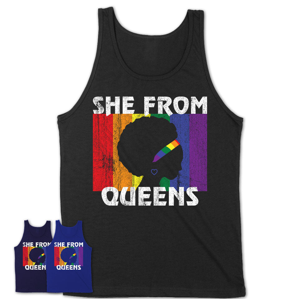 Black Girl She From Queens New York Shirt LGBT Pride Gift