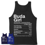 Buda Girl Texas Nutrition Facts Proud Vintage Sport Born Living City Home Roots USA Gift Women T-Shirt