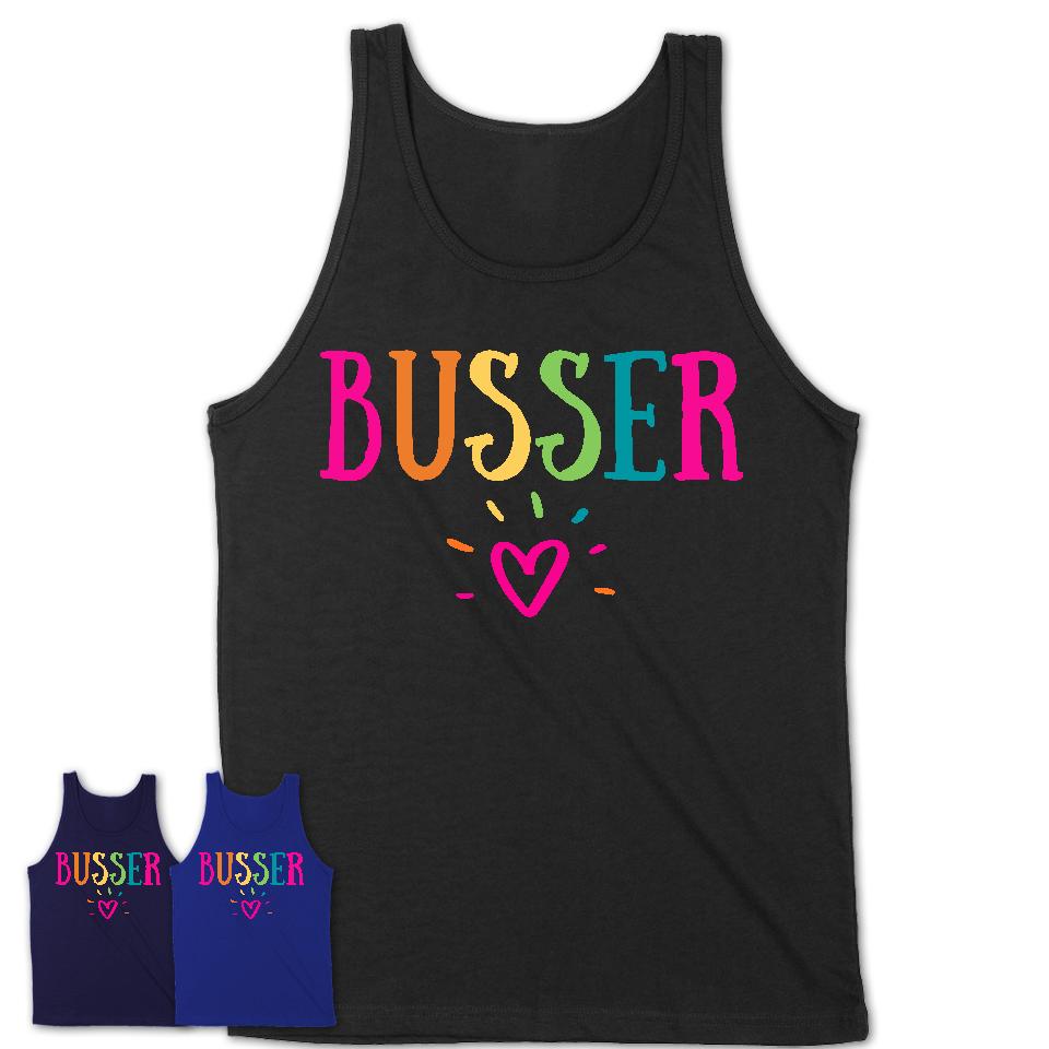 Busser Rainbow Lettering Heart Shirt, Employee Appreciation Gifts