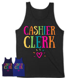 Cashier Clerk Rainbow Lettering Heart Shirt, Employee Appreciation Gifts