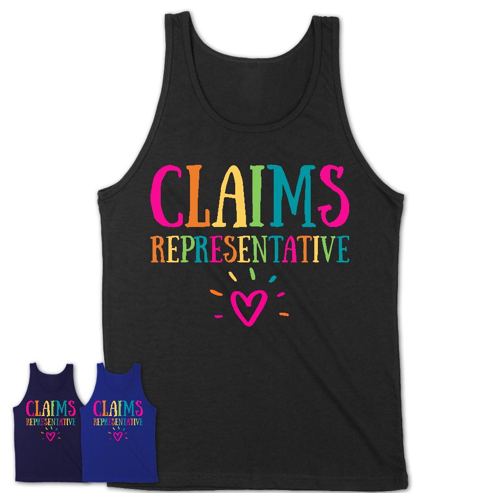 Claims Representative Rainbow Lettering Heart Shirt, Employee Appreciation Gifts