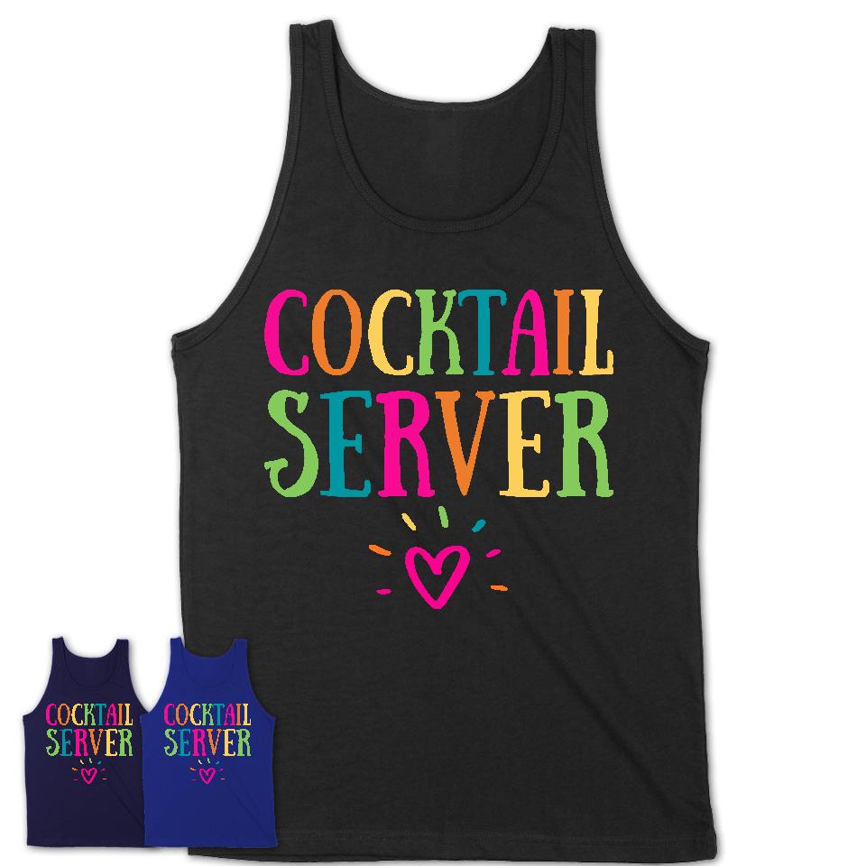 Cocktail Server Rainbow Lettering Heart Shirt, Employee Appreciation Gifts
