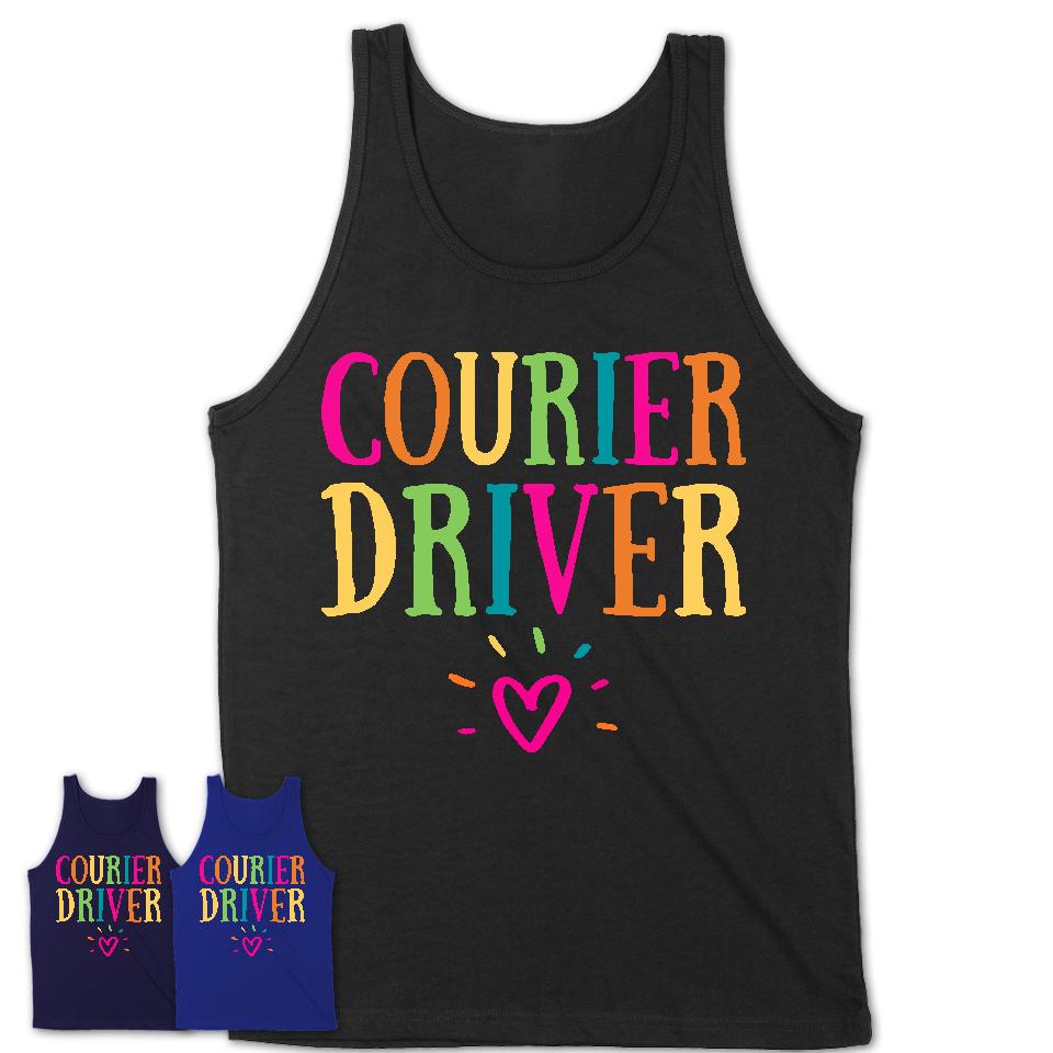 Courier Driver Rainbow Lettering Heart Shirt, Employee Appreciation Gifts