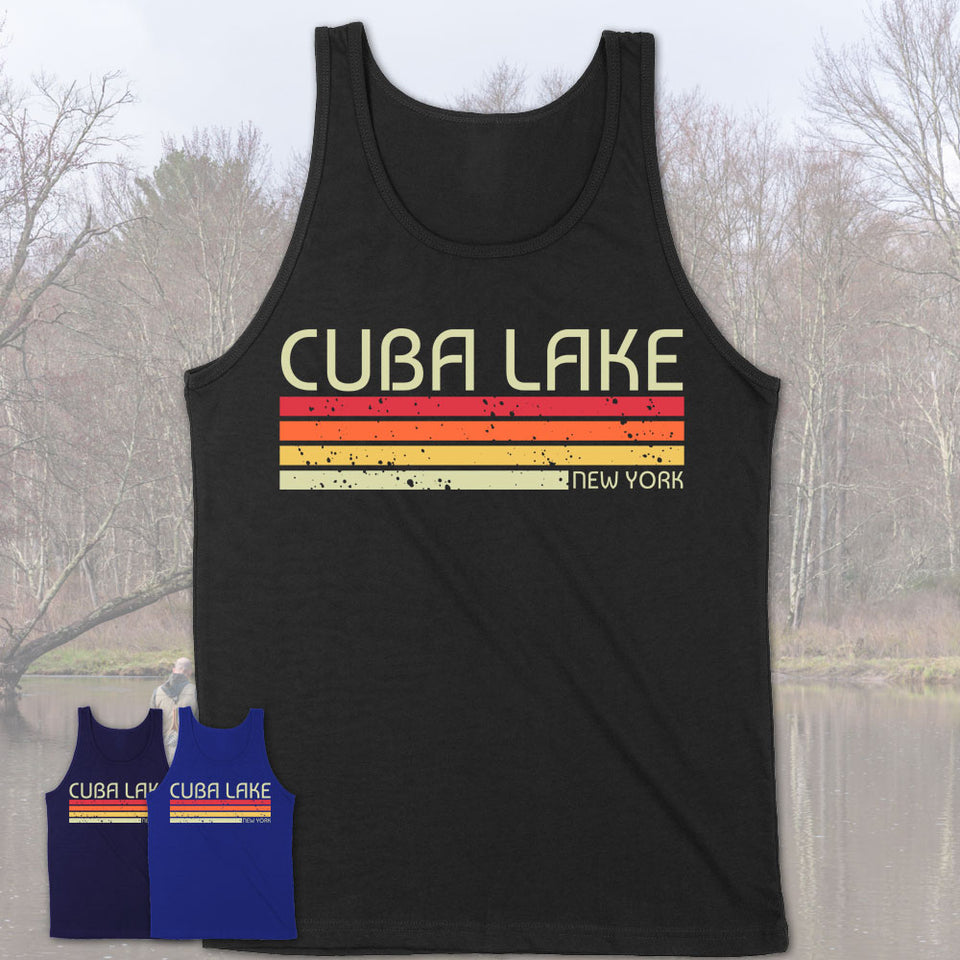 Cuba Lake New York Funny Fishing Camping Summer Retro Gift T-Shirt