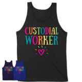 Custodial Worker Rainbow Lettering Heart Shirt, Employee Appreciation Gifts