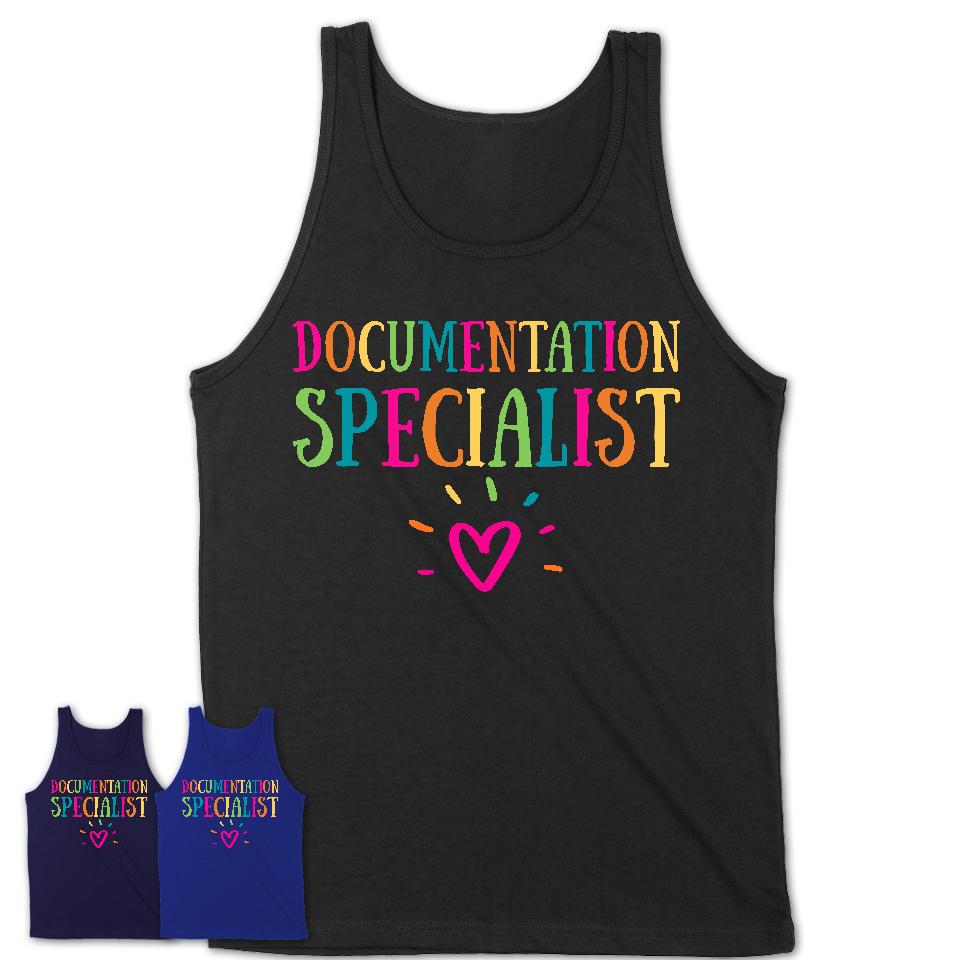 Documentation Specialist Rainbow Lettering Heart Shirt, Employee Appreciation Gifts