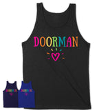Doorman Rainbow Lettering Heart Shirt, Employee Appreciation Gifts