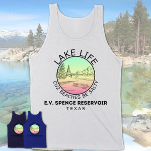 EV Spence Reservoir Texas Lake Life Cuz Beaches Be Salty Fishing Camping Team Shirt