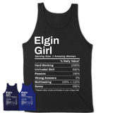 Elgin Girl Illinois Nutrition Facts Proud Vintage Sport Born Living City Home Roots USA Gift Women T-Shirt