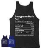 Evergreen Park Girl Illinois Nutrition Facts Proud Vintage Sport Born Living City Home Roots USA Gift Women T-Shirt