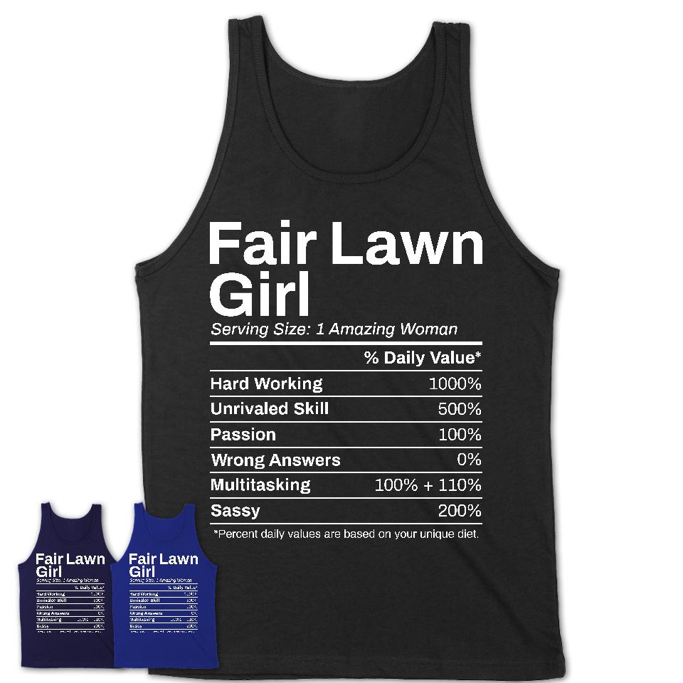 Fair Lawn Girl New Jersey Nutrition Facts Proud Vintage Sport Born Living City Home Roots USA Gift Women T-Shirt