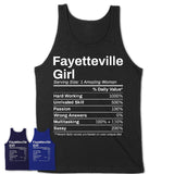 Fayetteville Girl Arkansas Nutrition Facts Proud Vintage Sport Born Living City Home Roots USA Gift Women T-Shirt