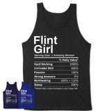 Flint Girl Michigan Nutrition Facts Proud Vintage Sport Born Living City Home Roots USA Gift Women T-Shirt