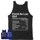 Fond du Lac Girl Wisconsin Nutrition Facts Proud Vintage Sport Born Living City Home Roots USA Gift Women T-Shirt