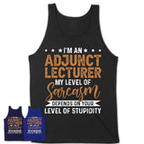 Funny Adjunct Lecturer Shirt My Level of Sarcasm Depends on Your Level Of Stupidity T Shirt