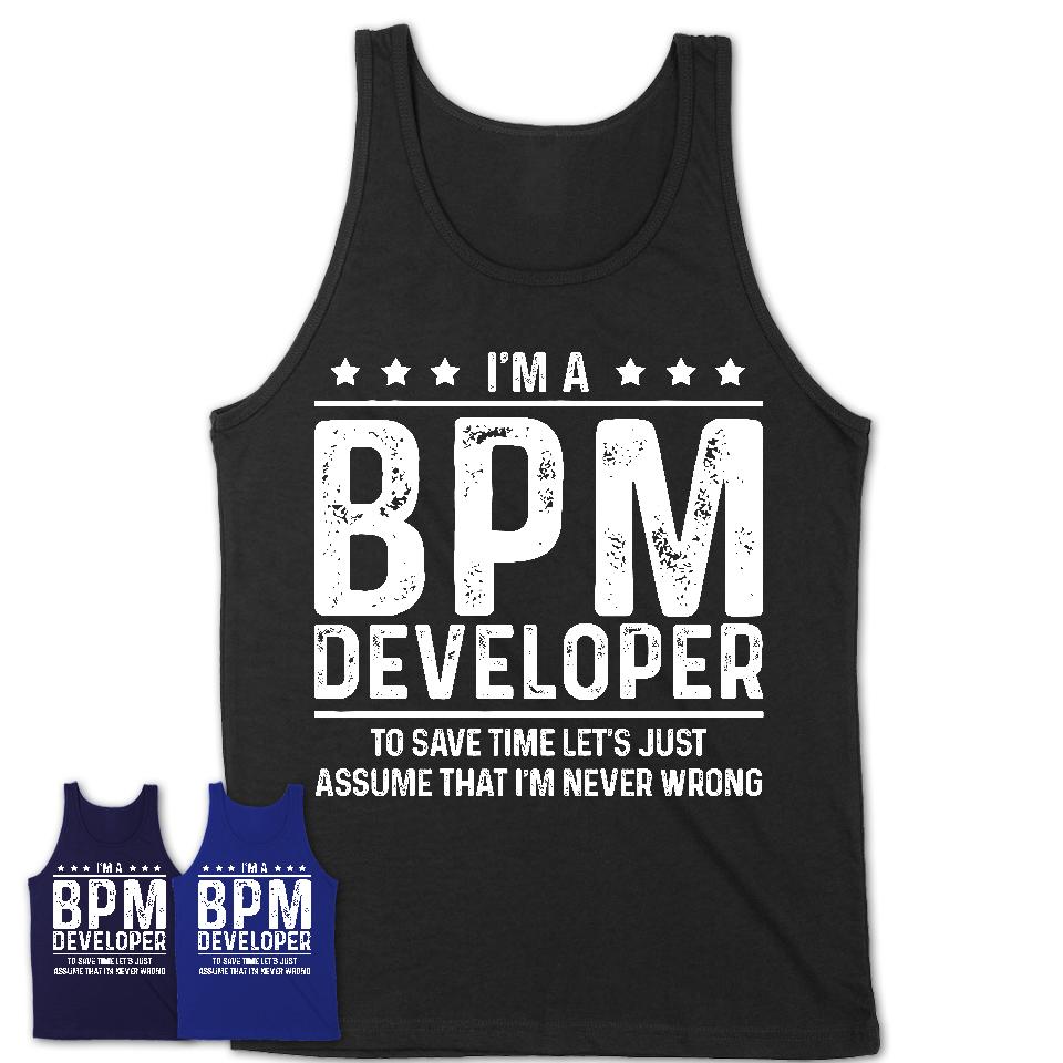 Funny Bpm Developer Never Wrong T-Shirt, New Job Gift for Coworker