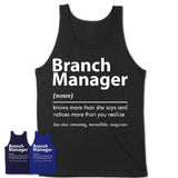 Funny Branch Manager Definition Shirt, New Job Gift for Branch Manager, Coworker Gift Idea