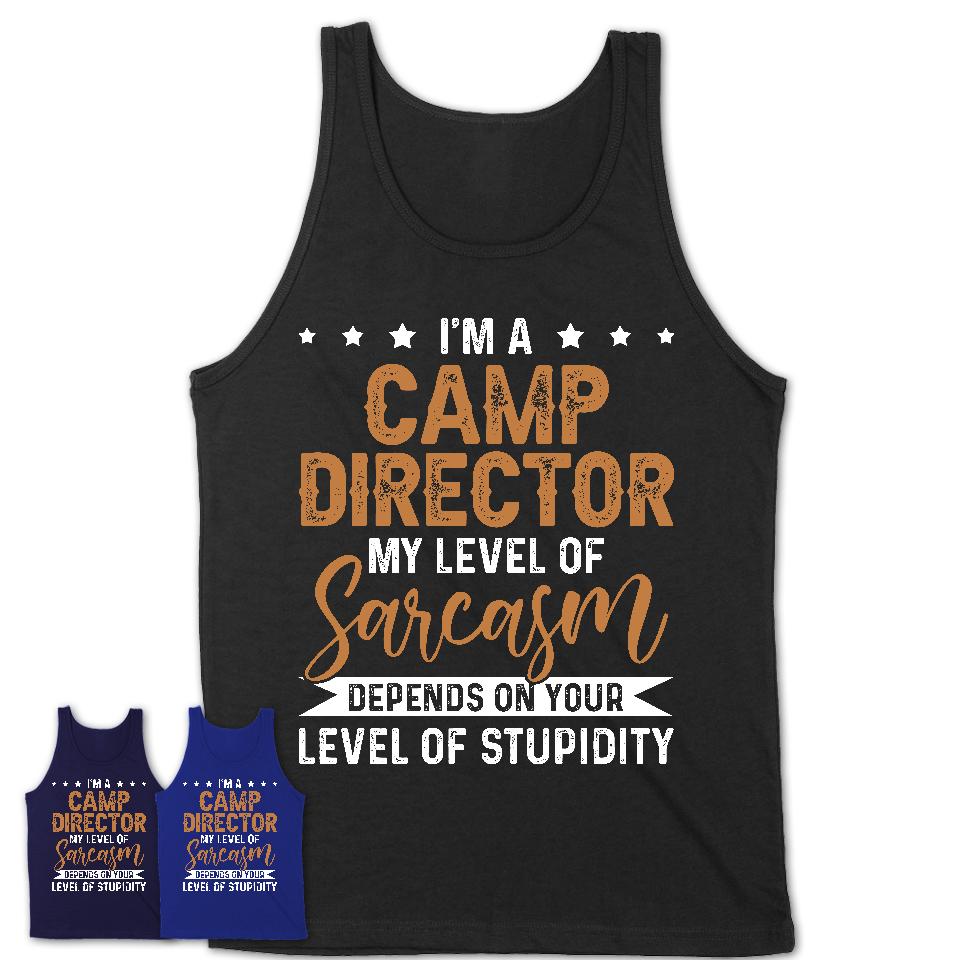Funny Camp Director Shirt My Level of Sarcasm Depends on Your Level Of Stupidity T Shirt