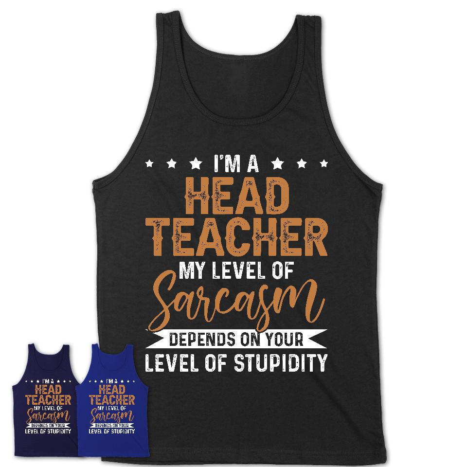 Funny Head Teacher Shirt My Level of Sarcasm Depends on Your Level Of Stupidity T Shirt