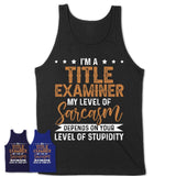 Funny Title Examiner Shirt My Level of Sarcasm Depends on Your Level Of Stupidity T Shirt